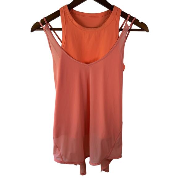Lululemon Women’s 2 Tops Such a Cinch & Align Waist Length Racerback Tanks Coral - Picture 1 of 8